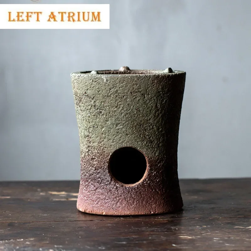 

Coarse Pottery Waist Black Patterned Tea Warmer Holder Alcohol Burner Stove Kettle Stand Baked Milk Jar Carbon Furnace Tea Items