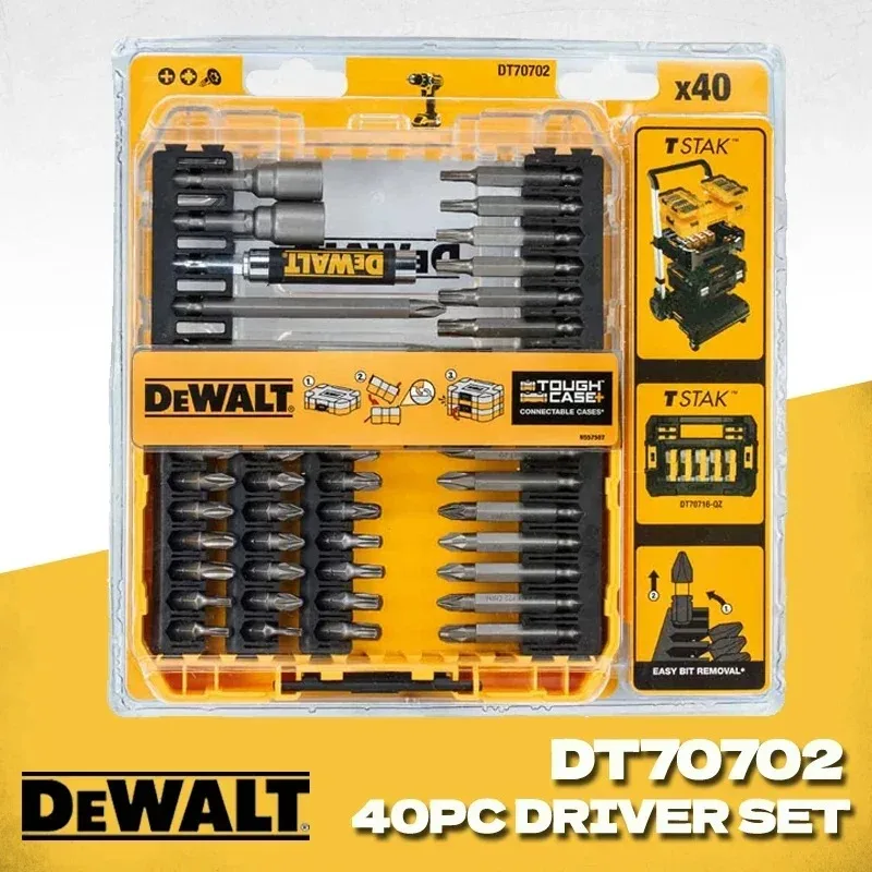 DEWALT DT70702 40 PCS Impact Screwdriver Bit Set With Tough Case Fits TStak Caddy Cordless Drill Driver Bits Set Accessories