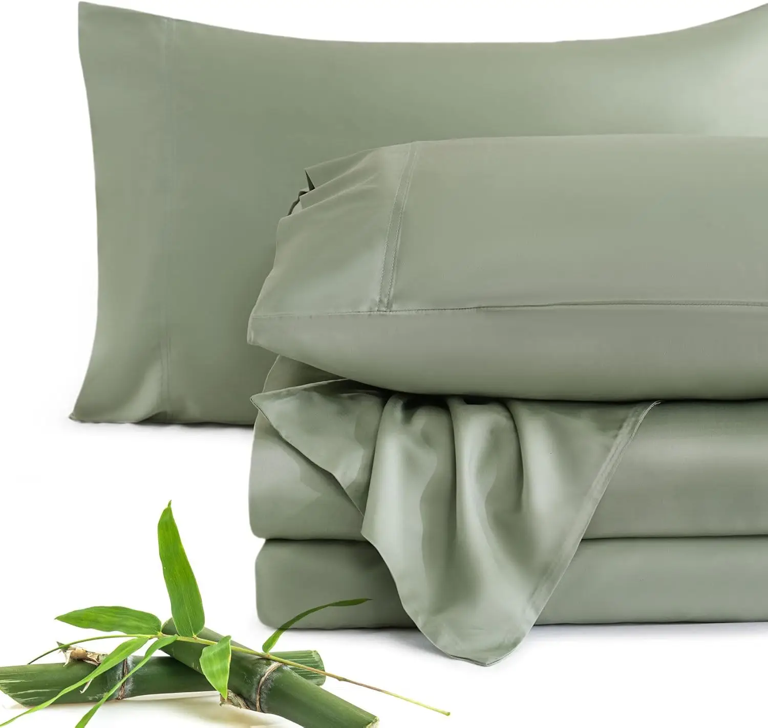 

Охлаждающие простыни Queen Sage Green из бамбуковой вискозы для тех, кто испытывает жару во сне, мягкие, шелковистые, дышащие, с глубоким карманом.