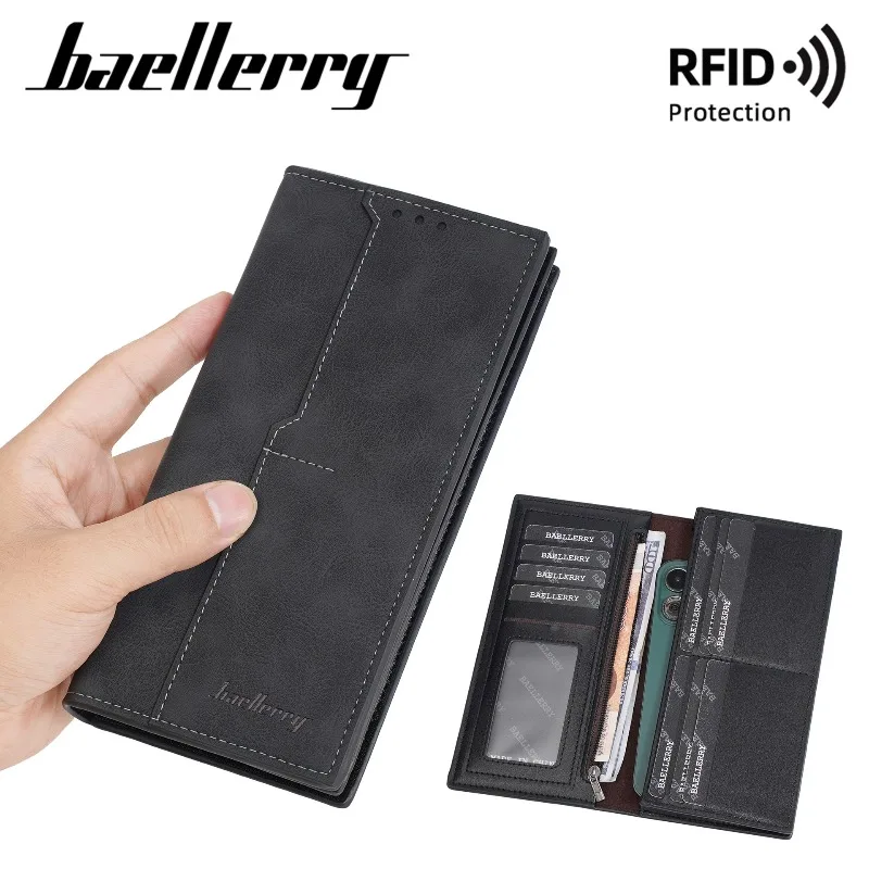 Baellerry Luxury Long Design PU Leather Men's Wallets Purses Male Zipper Wallet Clutch Bag Multi-Slot Card Holder for Man