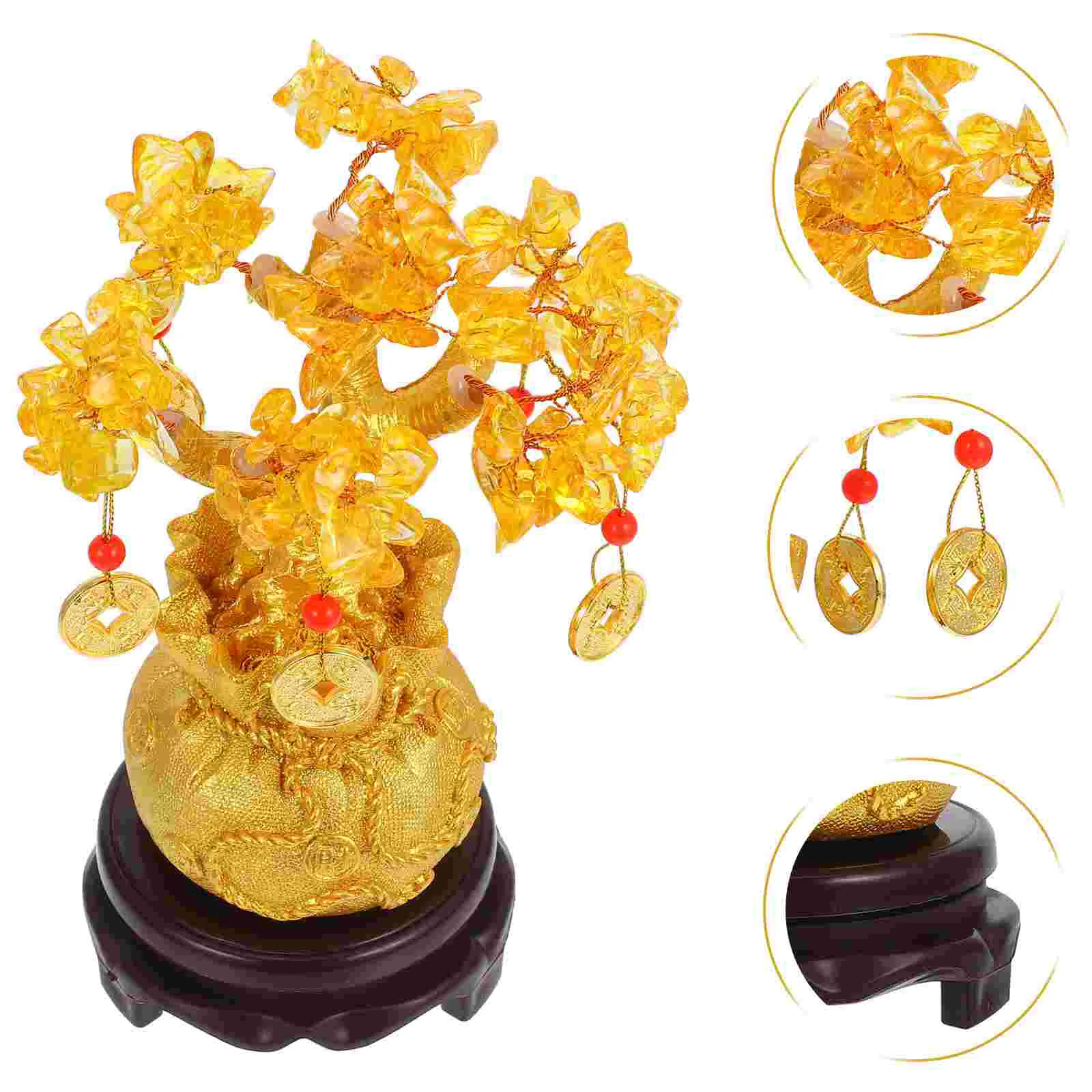 1PC 19cm Natural Crystal Tree Money Tree Ornaments Bonsai Style Wealth Luck Feng Shui Ornaments Home Decoration (with Coins