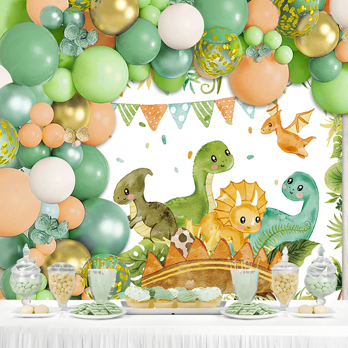 Dinosaur Balloon Background Cloth Set Jungle Dinosaur Theme Birthday Party Decoration Kids Baby Shower Party Supplies Backdrop