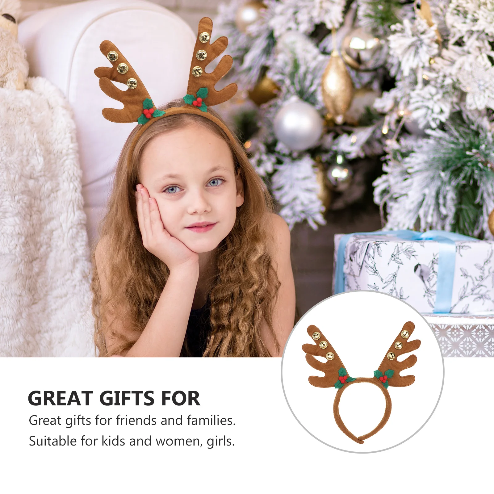 

Elk Horn Headband Reindeer Antlers with Bells Fairy Headpiece Women Headbands Headwear