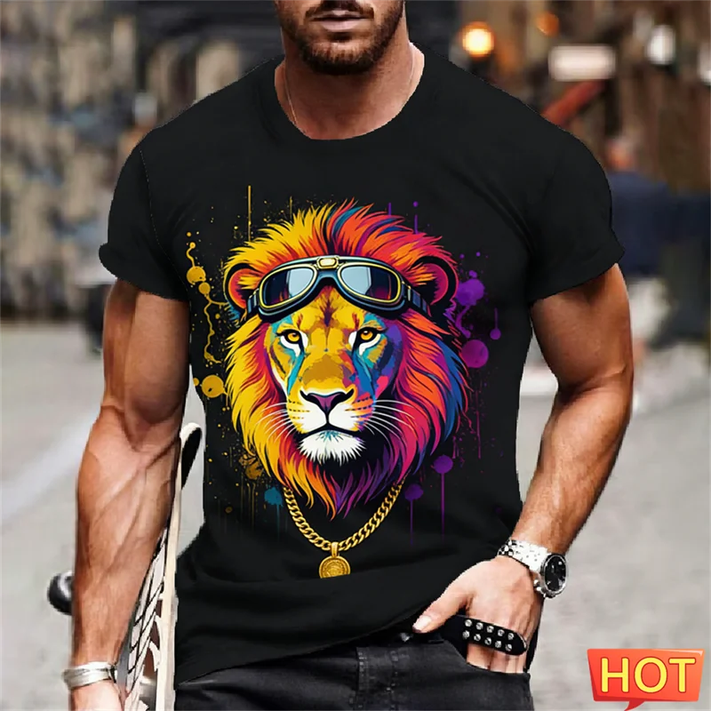 Fashion Hip Hop Animals Pattern T Shirts For Men Summer Trendy Short Sleeve 3D Printed T-shirts Loose Streetwear Crew Neck Tees