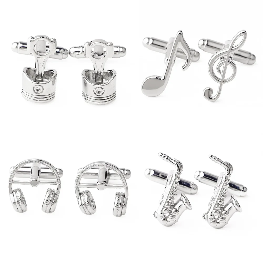Music Themed Men's French Cufflinks Violin Treble Score Headphones Microphone Creative Design Shirt Sleeve Studs Musician Gift