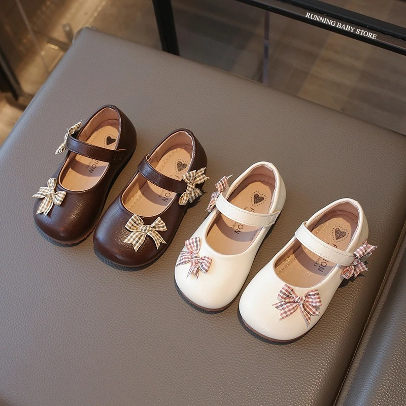 Plaid Bow-tie Decos Children Shoes Girls Spring Autumn School Shoes Princesss Leisure mary janes Student Girl Daily Shoes