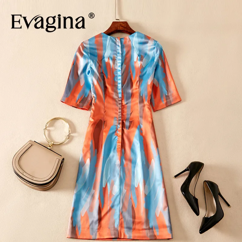 Evagina Fashion Design Spring Summer Women's Short-Sleeved Printing Casual Pretty Slim-Fit Mini Dresses