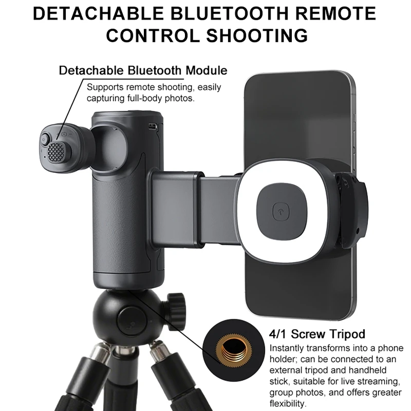 Bluetooth Selfie Handle with Fill Light Outdoor Photography Screen Auto Rotation Remote Shooting Mobile Camera Assistant view 2
