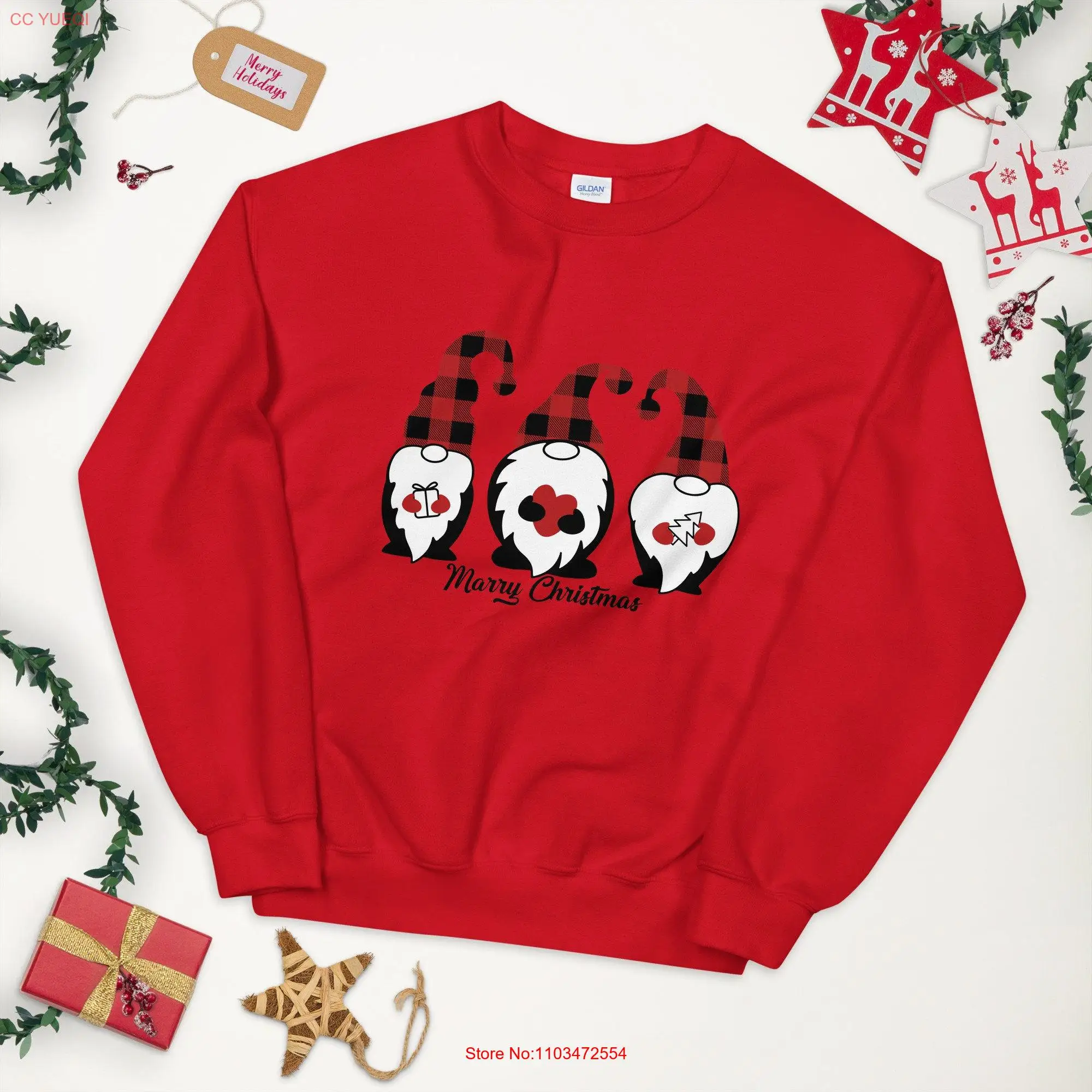 Футболка Gnomes Christmas Love SweaT с длинными или короткими рукавами