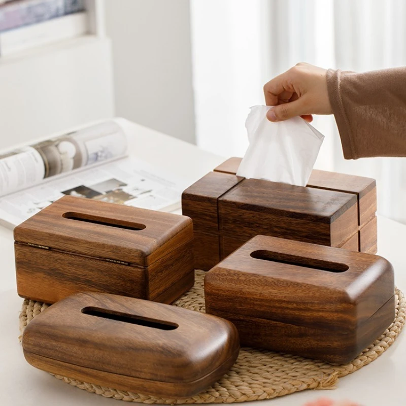 Solid wood tissue box storage Chinese living room hotel walnut whole wood pumping carton