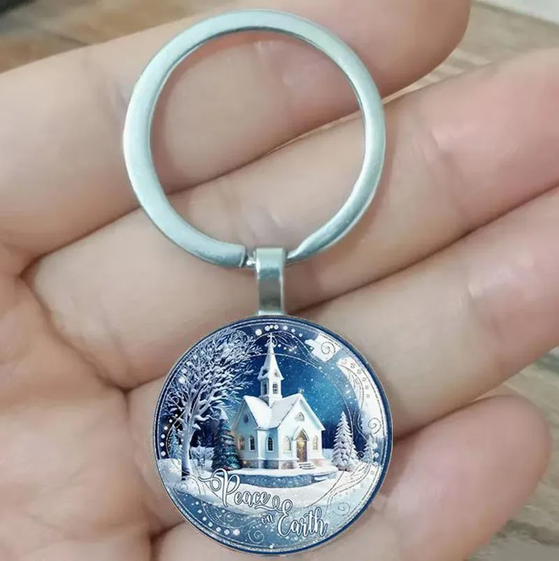 1 winter church keychain, Christmas, birthday gift