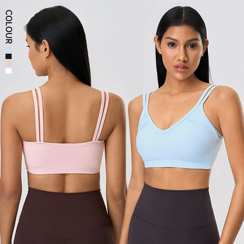 SHINBENE Sexy V Neck Yoga Bras Basic Mid Support Running Fitness Top Bras