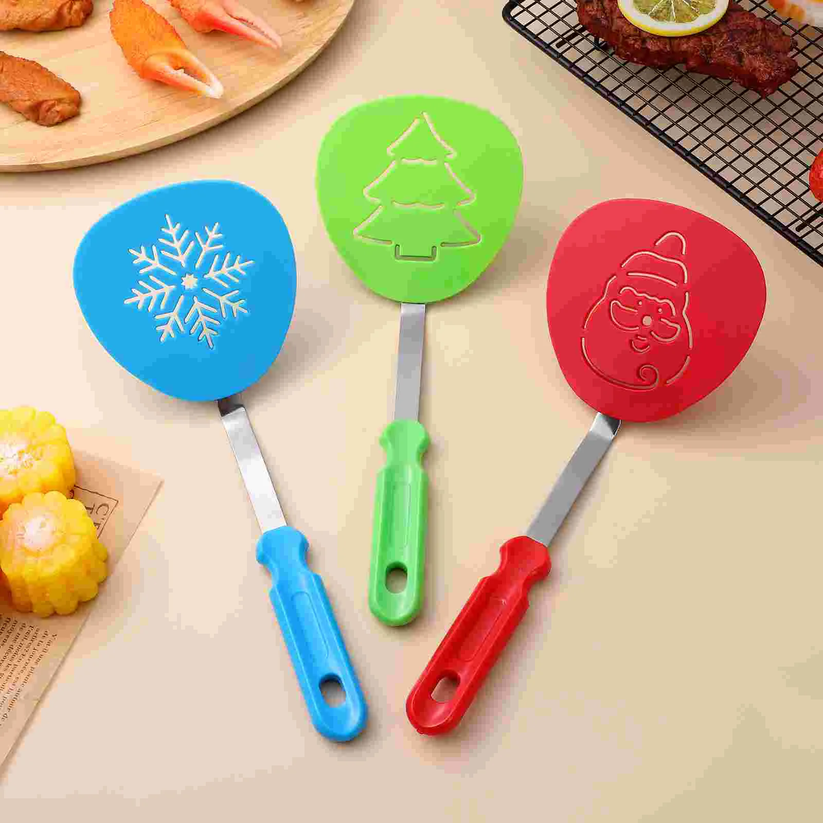 3 Pcs Silicone Spatula Kitchen Tongue Utensils Plate Scrubber Griddle Daily Use Filter