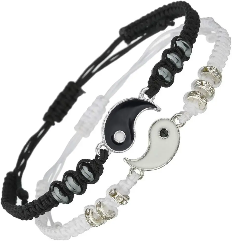 Valentinstags-Armbänder, Halskette für 2, passendes Yin-Yang-Armband mit verstellbarer Kordel für Bff, Freundschaft, Freund, Freundin, Geschenke
