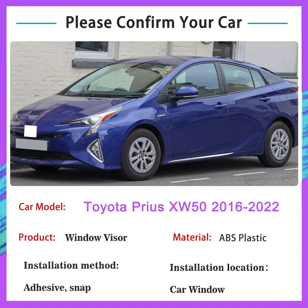 Toyota Prius XW50 2016~2022 Rain Sunshade Window Visor Windshield Deflectors Protective Cover Car Ventilation Auto Accessories