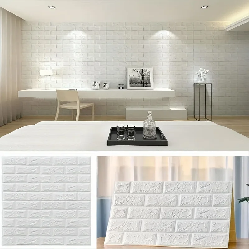 77cmx70cm Self Adhesive 3D Brick Wall Sticker Wallpaper Waterproof Stainproof Living Room TV Backdrop Home Indoor Decor