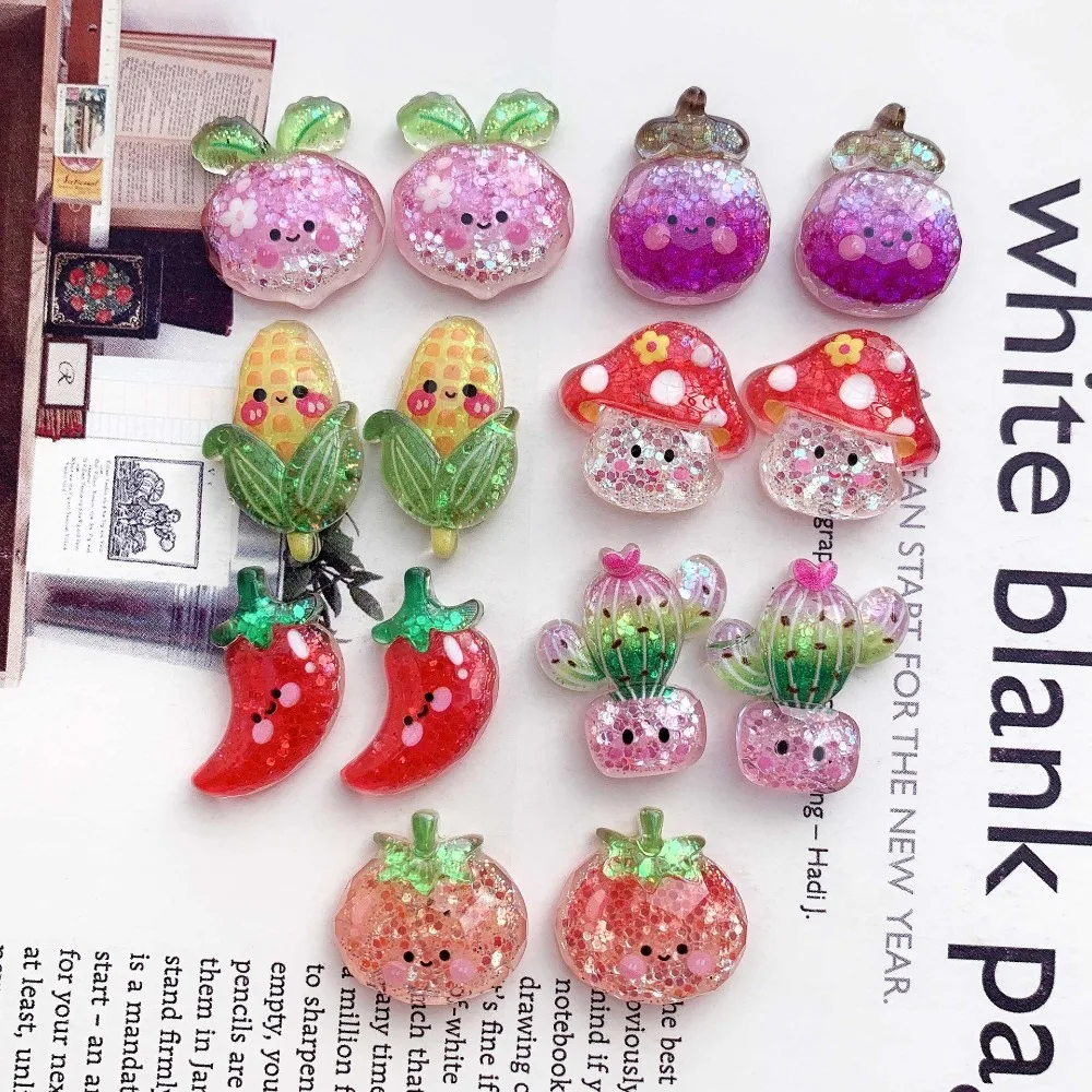 10pcs Mini Kawaii Resin Shining Vegetable Flat Back Cabochons Scrapbook Diy  Party Hairpin Accessories Home Decoration Craft