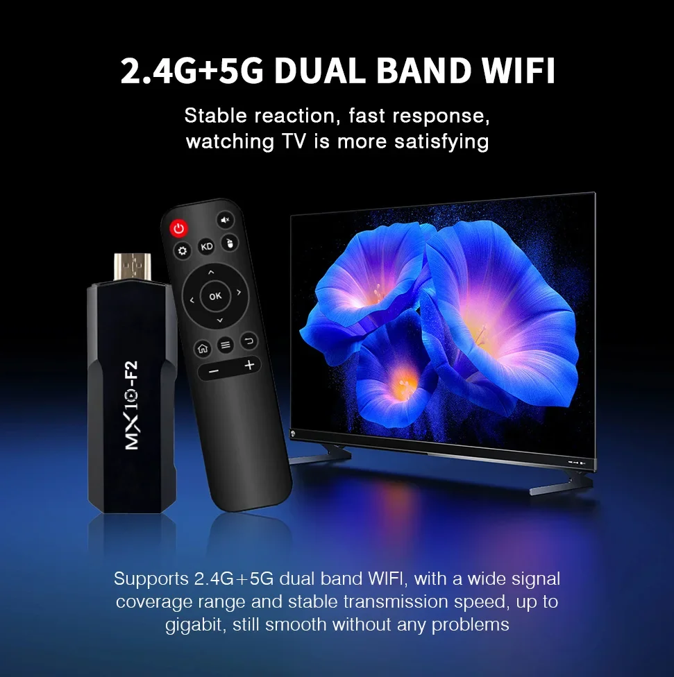 8K ATV Smart TV Stick Supporto Android 13 Video 4K BT4.0 RK3228A Quad-Core MX10 F2 Lettore multimediale Set di giochi Box per Google YouTube