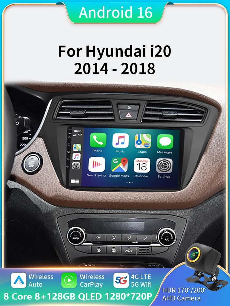 Android 16 Carplay Auto 5G Voor Hyundai I20 LHD 2014 2015 2016 2017 2018 Auto Radio Multimedia Speler stereo Head Unit 2din Audio - afbeelding 2