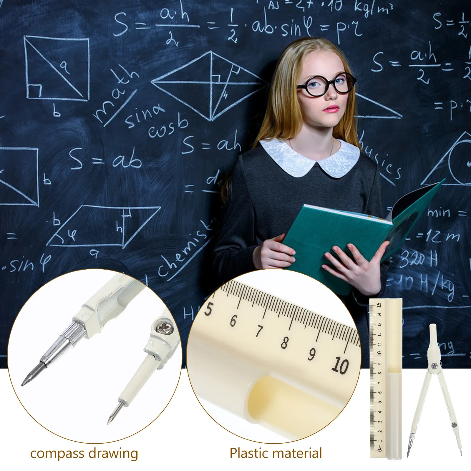 

Compass Pen Ruler Set Blue Compact Sleek Multi Tool for Students Artists Professionals Drawing Measuring Writing Back to School