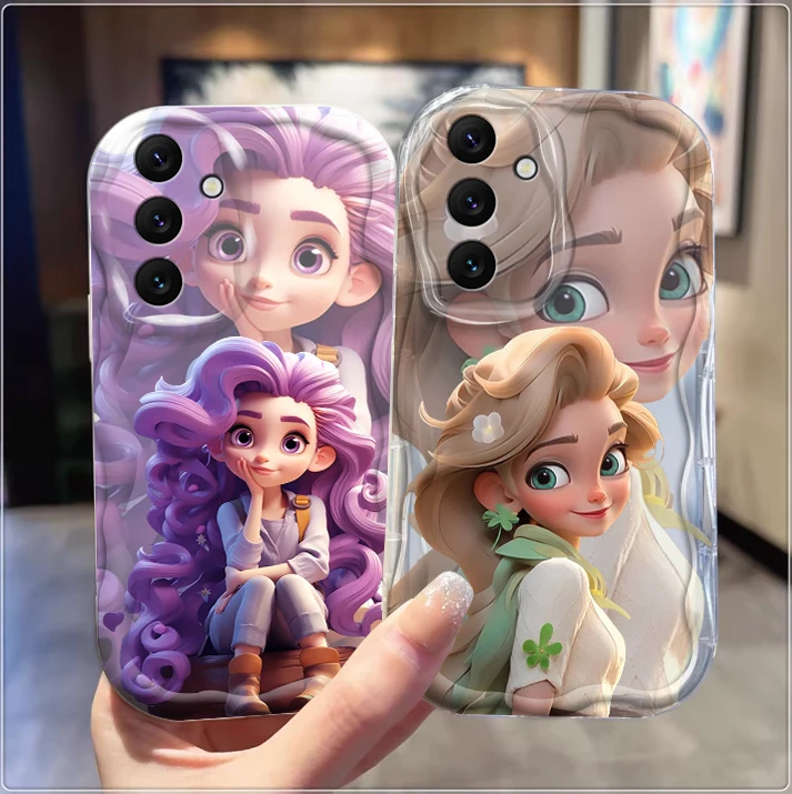 Disney Curly Hair Princess For Samsung A55 A54 A53 A52 A35 A34 A33 A32 A25 A24 A23 A22 A21S A15 A13 A14 5G Wave Oil Cover