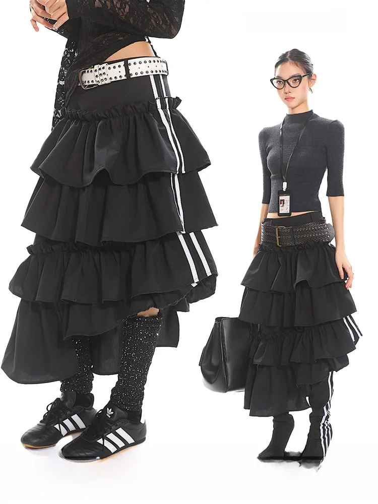 

Новая женская летняя асимметричная юбка-миди из фатина в американском студенческом стиле, длинная многоярусная юбка А-силуэта