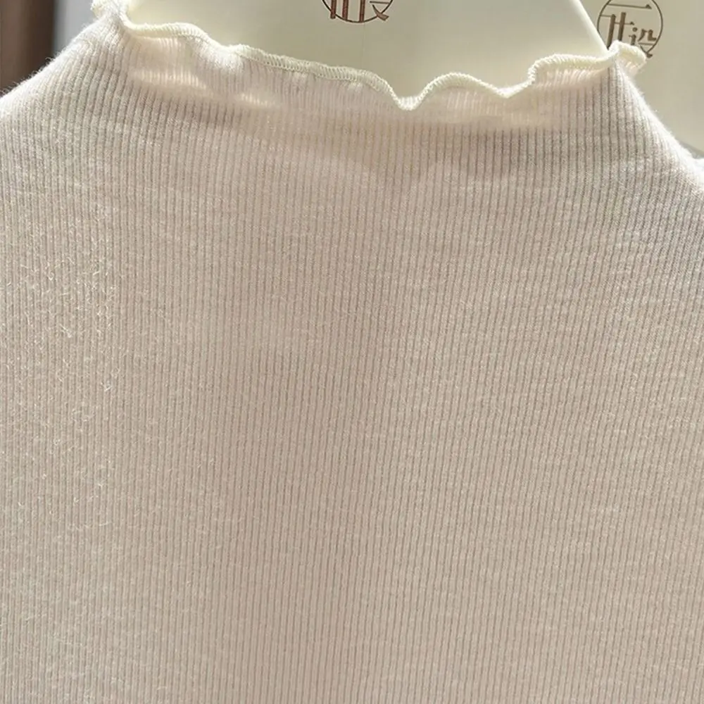 

Fashion With Lace Knitted Vest Solid Color Half-turtleneck Tank Top Slimming Sleeveless Cami Top Shirt Daily Use