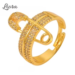 Liora Creative Copper Women Rings Bling Rhinestone Charm Golden Opening Rings For Women Round Anillos Waterproof Fashion Jewelry