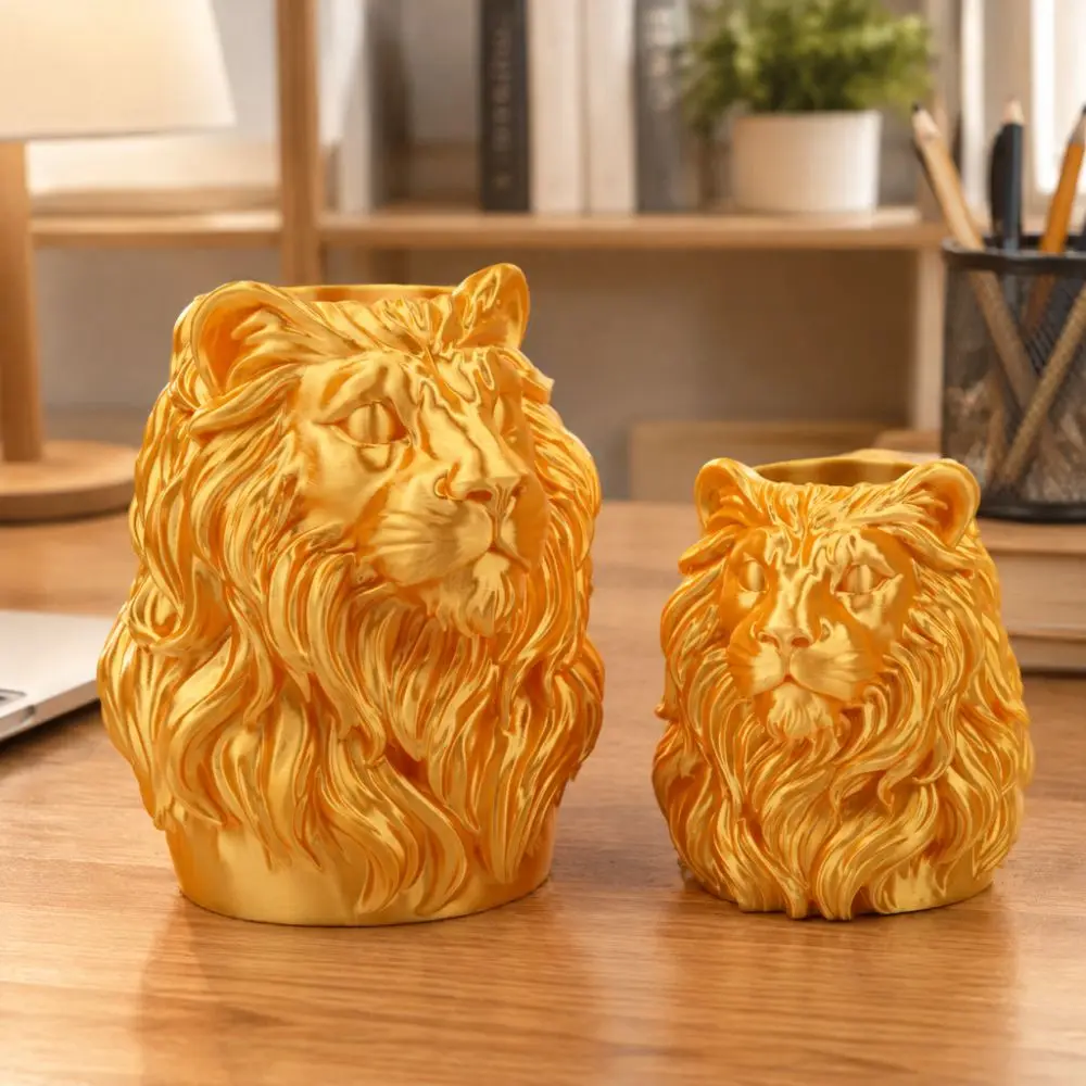 Storage Display Shelf PLA Lion Pen Holder Stable Vivid Lion Ornament Realistic Large Capacity Simulation Lion Model Gift Idea