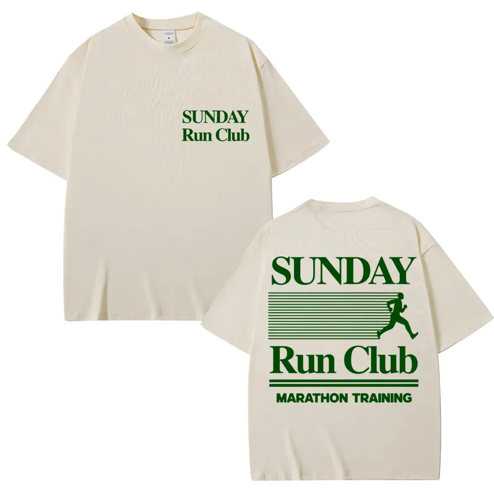 Футболка для бега Sunday Running Club с графическим принтом, летняя, хлопковая, дышащая, спортивная, для бега, мужская и женская, оверсайз, повседневная, из хлопка