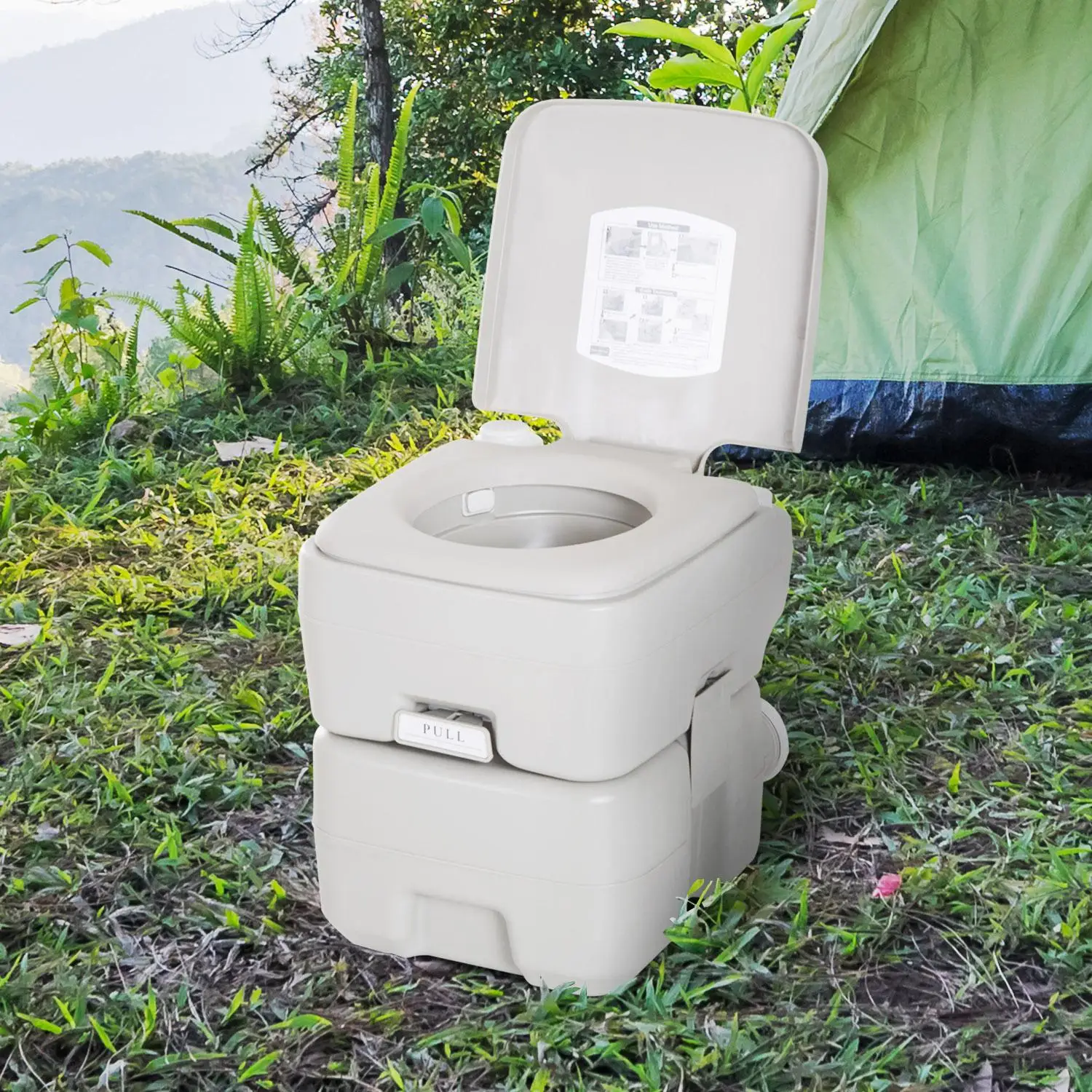 Inodoro Portátil de 20L con Tanque de Aguas Residuales para Camping, Viajes, Caravana, Barco, Personas Mayores, HDPE Gris, Capacidad de Carga de 147 kg, 41.5x36.5x42 cm