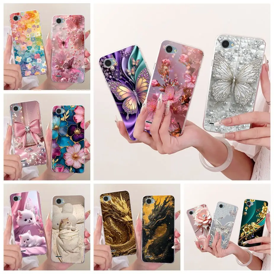 Funda para LG Q6 M700 M703, funda de lujo con diseño de flores y mariposas pintadas, funda delgada y suave para teléfono de 5,5 pulgadas, Fundas Coque para LG Q6a Q6+ LGQ6 Plus