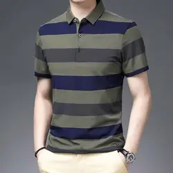 Koreon-Polo a rayas de manga corta para hombre, ropa de calle básica, camiseta informal de negocios, Tops sueltos, moda de verano, nuevo