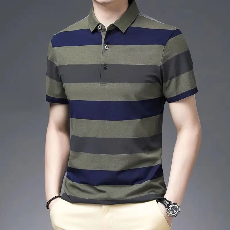 Koreon Fashion Men Striped Polo Shirt Summer Short Sleeve Streetwear Basic Male Clothes Tee Shirt Business Casual New Loose Tops