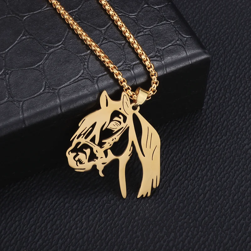 

Stainless Steel Hollow Horse Head Animal Pendant Necklace Suitable for Male and Female Couples Hip-Hop Trendy Cool Jewelry