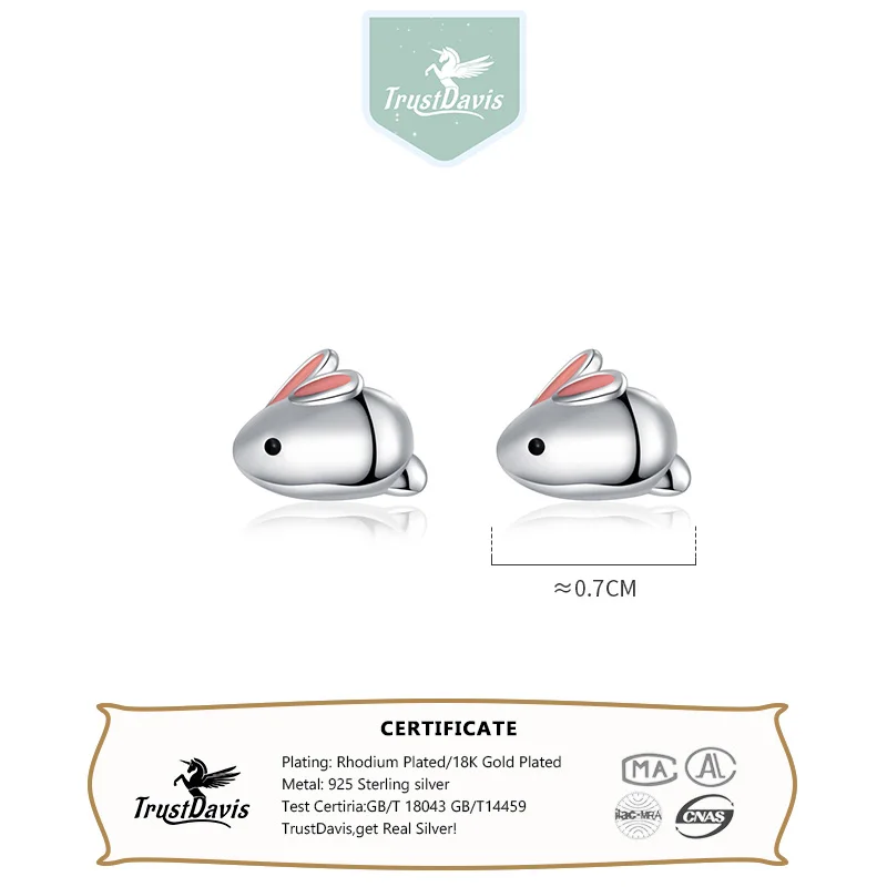 TrustDavis-pendientes de plata de ley 925 auténtica para mujer y niña, joyería fina minimalista, con forma de conejo romántico, DS4033