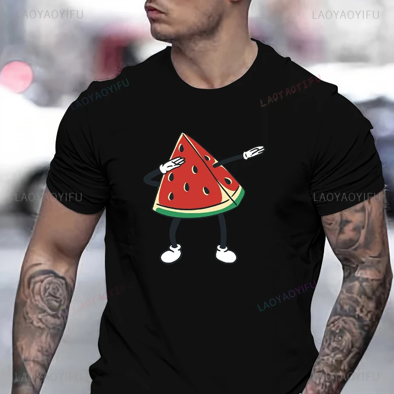 Watermelon Print Men's Crew Neck Fashionable Women Short Sleeve Comfortable and Versatile for Athletic Style As Gifts T-Shirt