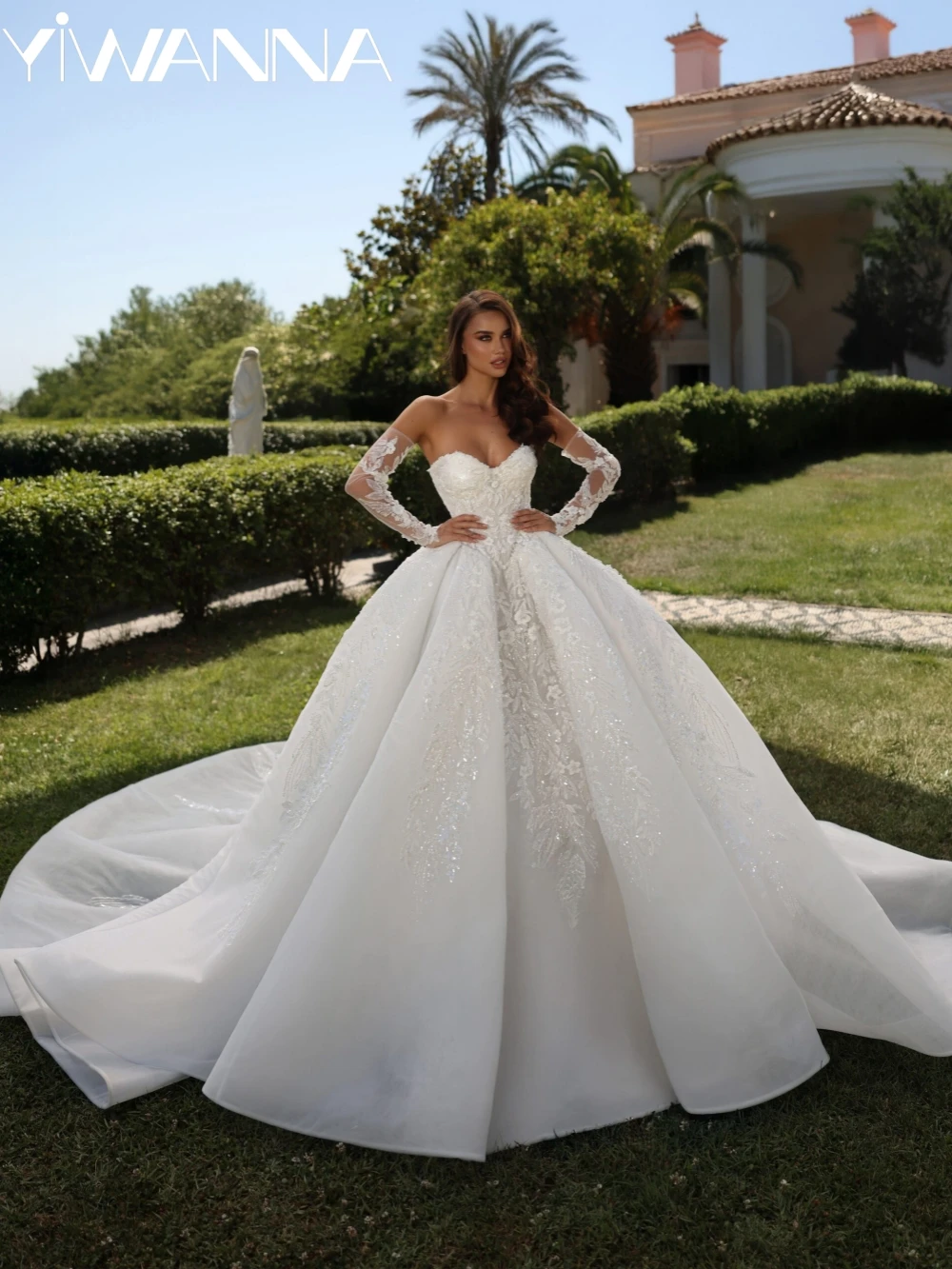 

Detachable Sleeve Beaded Appliques Wedding Dress Romantic Sweetheart Neck Bridal Gown New Customized Dreamy Dresses For Bride