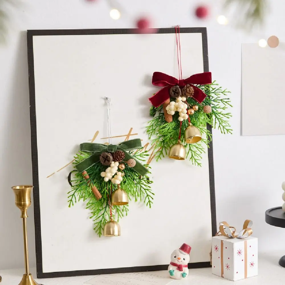 

Creative Christmas Bell Pendant Velvet Bow Crisp Sound Christmas Hanging Decorations 3D Artificial Pine Christmas Jingle Bells