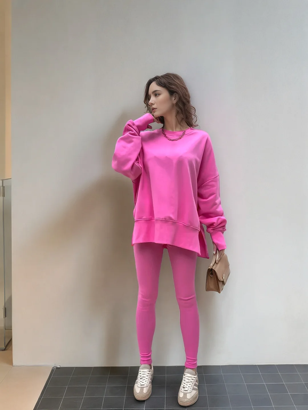 طقم مريح فضفاض بأكمام طويلة ورقبة دائرية وسروال طويل ضيق #6