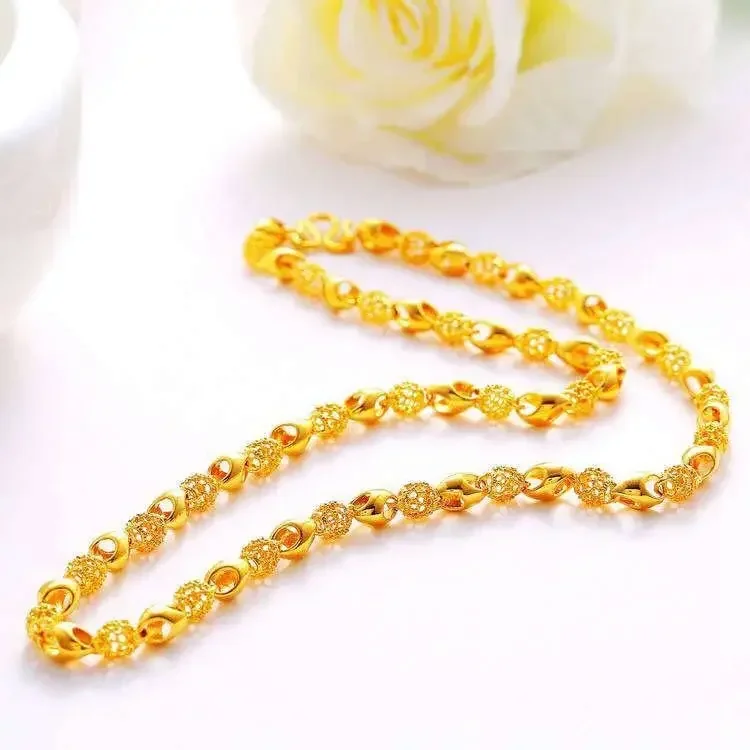 Fashion boutique womens 18K gold necklace hollow bead necklace exquisite necklace jewelry AU750 gift for girlfriend