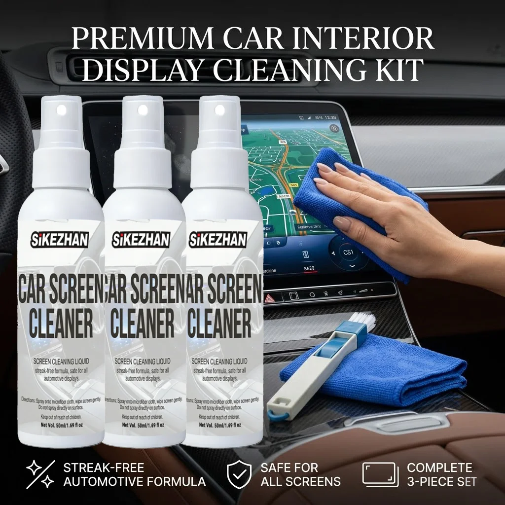 Multi-Purpose Screen Cleaning Kit with Spray, Microfiber Wipe and Small Brush for Tesla Touch Screen, GPS, Laptop and Phone