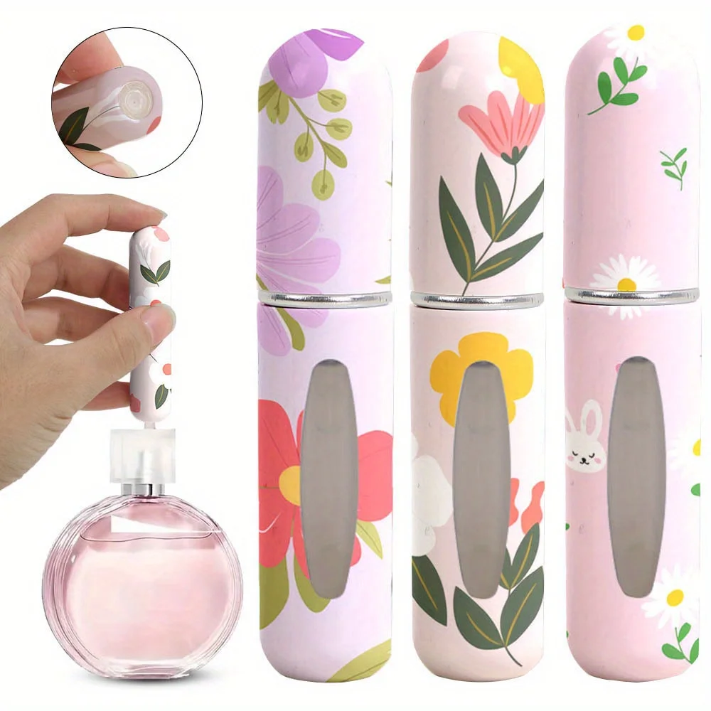 1/3pcs Fresh Flower Theme 0.17oz Perfume Spray Bottle - Refillable Portable Travel Mini Atomizer - Cosmetic Pump Dispenser