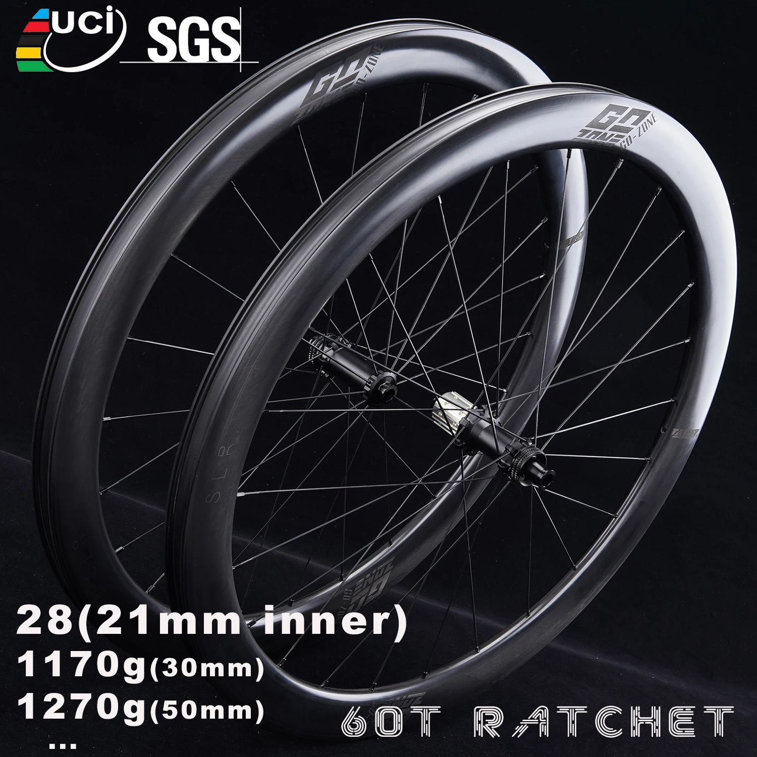 

Super Light 700c 28mm Disc Brake Carbon Wheels 50mm 1270g Sapim / Pillar Ratchet 60T Steel TPI / Ceramic UCI Road Bike Wheelset