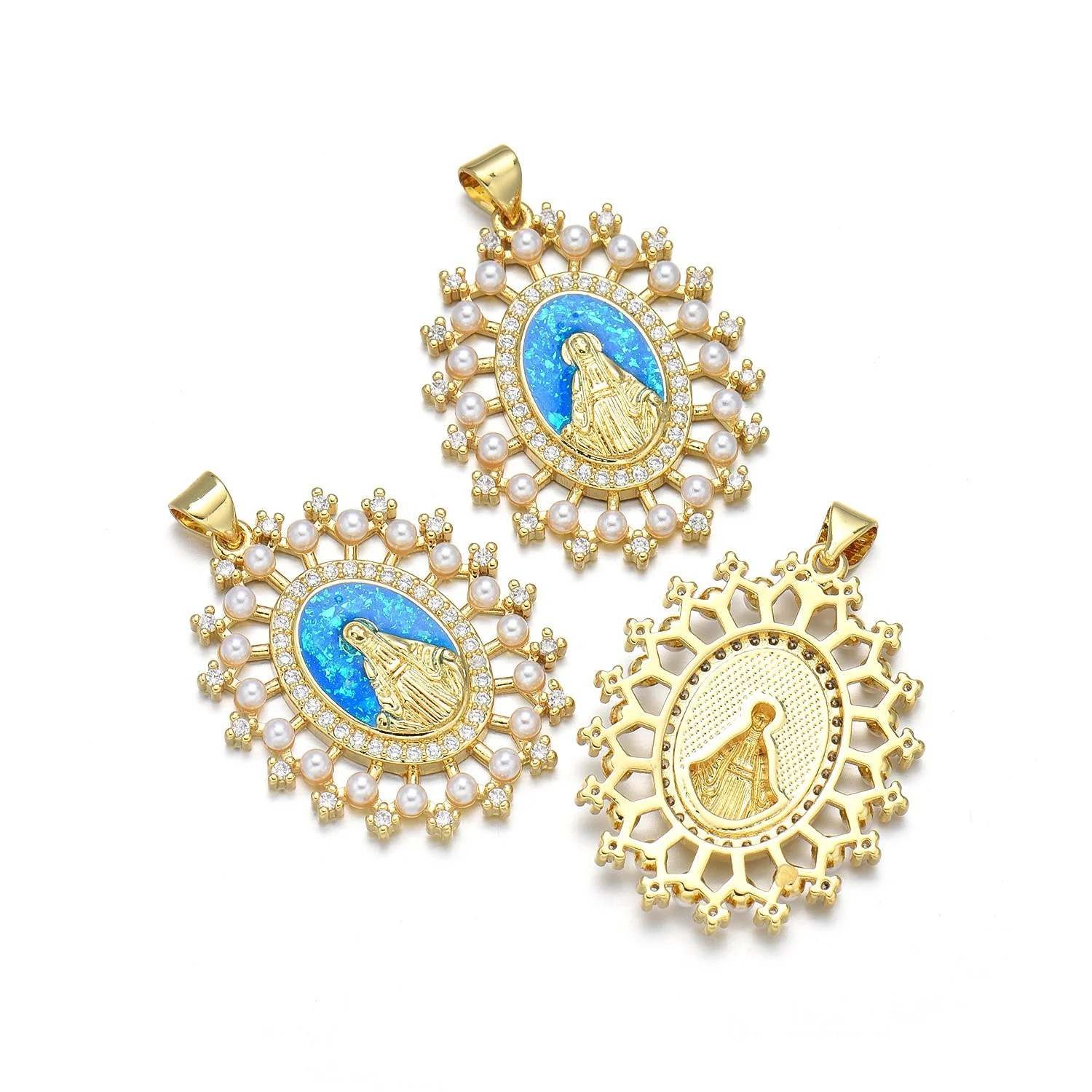 5pcs Opal Copper Plated North American Oval Virgin Mary Pendant Accessorie DIY Pearl Necklace Jewelry Making Materials Wholesale