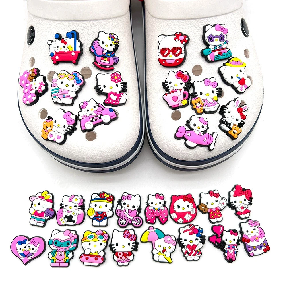 24/6PCS Mesuca Cute wacky HelloKitty Shoe Charm Mix Wholesale PVC wristband Decor Buckle Detachable DIY Waterproof Party Gift