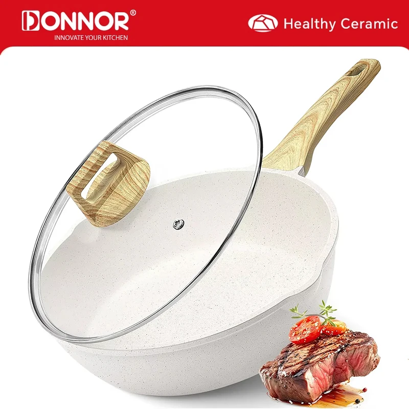 

DONNOR Nonstick Deep Frying Pan Skillet 11inch Saute Pan with Lid Chef Pan Healthy Cookware Cooking Pan Induction Compatible