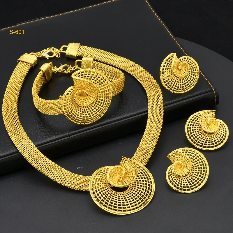 ANIID African 24k Gold Color Coin Pendant 4Pcs Jewelry Sets Dubai Ethiopian Necklace Sets Gifts For Women\'s Wedding Party