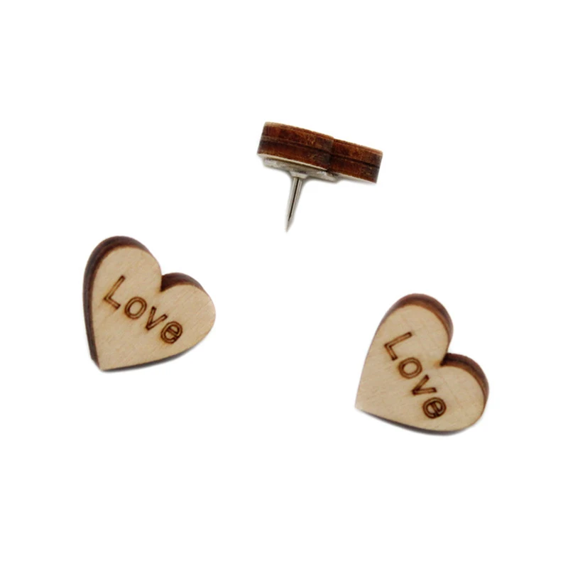 20pcs Push Pins Wood Heart Shape Thumbtack Board Pins Drawing Paper Photo Wall Studs Sationery Office Supplies