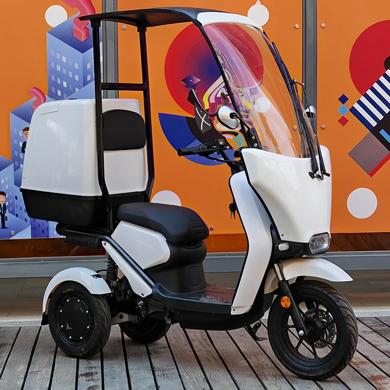 800W*2 72V 20Ah Lithium Battery Electric Moped Mobility Scooter 2000W Power for Pizza Food Delivery with Raincover Roof